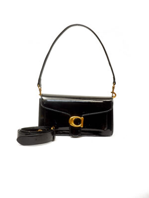 BLACK PATENT CBUCKLE BAG