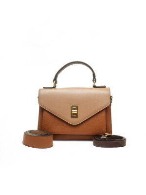 CAMEL X TAUPE COLORBLOCK TOP HANDLE SATCHEL
