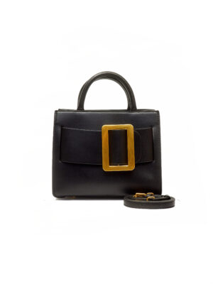 BLACK SMOOTH LEATHER BIG GOLD BUCKLE BACI BAG