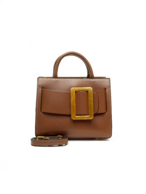 CHOCO SMOOTH LEATHER BIG GOLD BUCKLE BACI BAG