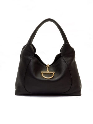 BLACK 852 GOLD SNAFFLE LOCK DETAIL SLOUCH BAG