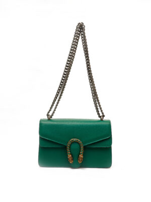 GREEN REFINED GRAIN EMBELLISHED REPTILE BUCKLE CHAIN BAG