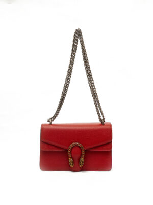 RED REFINED GRAIN EMBELLISHED REPTILE BUCKLE CHAIN BAG