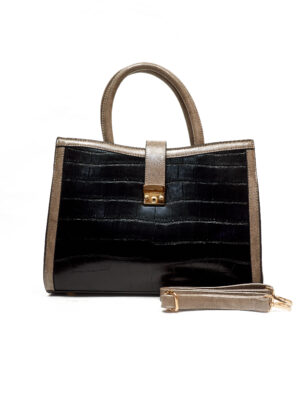 BLACK X GREY CROCO TOP HANDLE BIG BAG