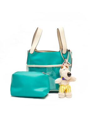 SAGE X WHITE COLORBLOCK WITH PERSPEX DETAIL DOG CHARM BAG