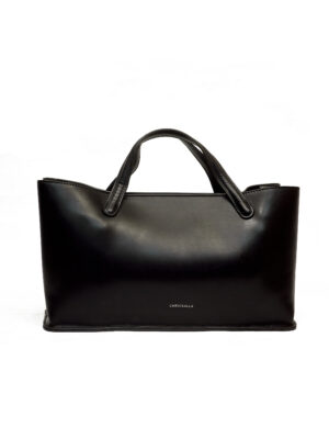 CHRIS KALLA BLACK SMOOTH LEATHER MED BOAT SHOPPER BAG