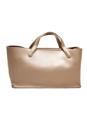 CHRIS KALLA TAUPE SMOOTH LEATHER MED BOAT SHOPPER BAG