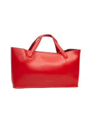 CHRIS KALLA RED SMOOTH LEATHER MED BOAT SHOPPER BAG