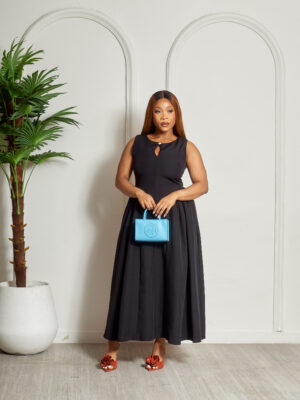 (2FOR60K)ZR BLACK GOLD BUTTON DOLL MIDI DRESS