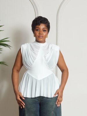 IVORY MESH STRETCH GAGA PEPLUM TOP