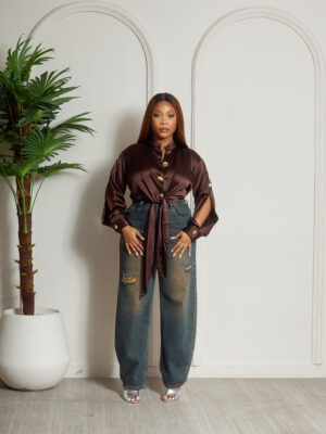 SOHIA CHOCO DOLLAR BUTTON SILK TOP