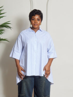 FAME WHITE STRIPE DEEPHEM LONG SHIRT