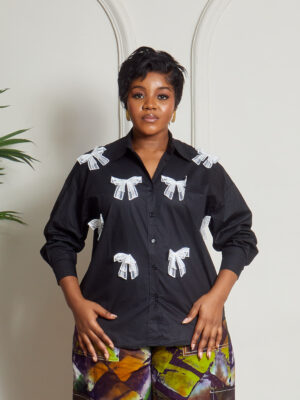 (2FOR40K)ZR BLACK WITH WHITE BOW INSERT SHIRT