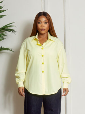 YELLOW OVERSIZED BEADED BUTTON OVERSIZED SHIRT
