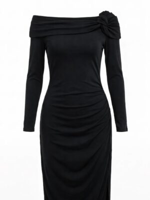 (2 FOR 30K) RIVER BLACK ASSYMETRIC BODYCON MIDI DRESS