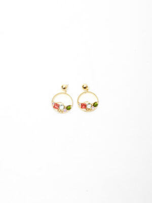 VIENNOIS 5AC4A GOLD ROUND WINDOW STONE EARINGS