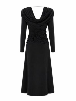 BLACK BACK SHAWL MID DRAPED JERSEY MAXI DRESS