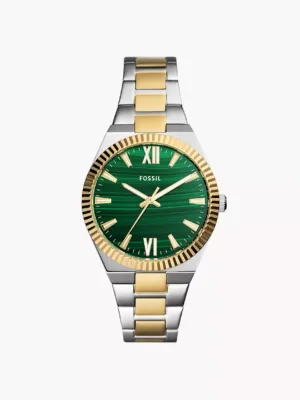 FOSSIL ES5334 2TONE ROUND GREEN FACE VINTAGE CHAIN WATCH
