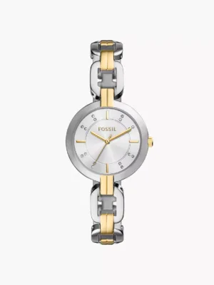 FOSSIL BQ5000 2TONE SILVER ROUND FACE LAZER CHAIN WATCH