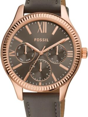 FOSSIL BQW3764 ROSE GOLD ROUND GREY LEATHER STRAP WATCH