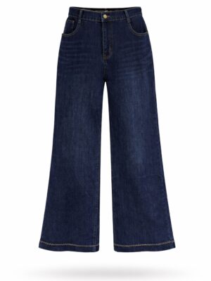 GULIGULI DARK BLUE WASH EMBROIDERED HEM FLARE JEANS