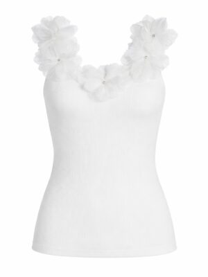 IVORY RIB BONE TAPHETTA STONE PETALS TANK TOP