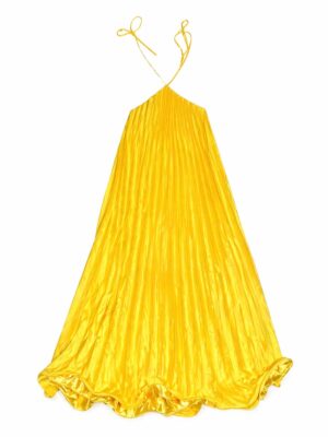 K YELLOW THIN CROSS NECK PLEATED BACKLESS SWING DRESS
