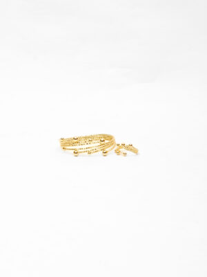 MD GOLD DIAMOND CUT WITH SMOOTH BALLS OPEN RING X BANGLE SET