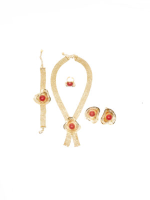 MD GOLD RED CORAL BEAD DETAIL FULL SET