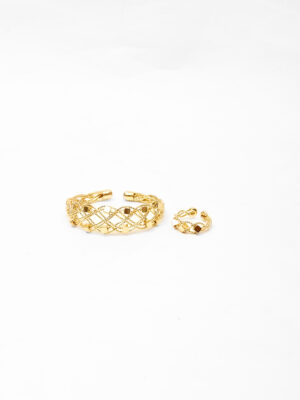 MD GOLD SQUARE STUD WOVEN RING X BANGLE SET