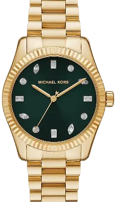 MICHAEL KORS MK7449 GOLD ROUND GREEN DIAMANTE FACE WATCH
