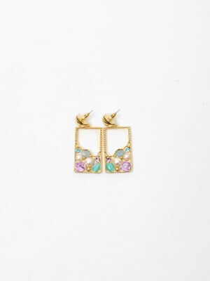 VIENNOIS 5AC3D GOLD WINDOW LAVENDER STONE DROP EARINGS