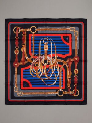 BLACK ORANGE GREY CHAIN MULTI CHAIN BUCKLE PRINT SCARF