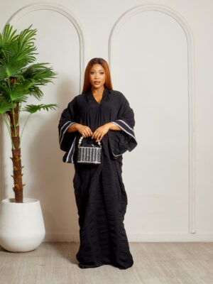 SASHES X HIDES BLACK STRETCH OVERSIZED SLEEVE CAFTAN