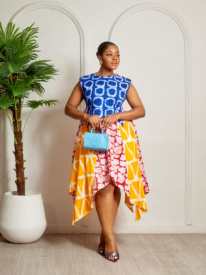 SASHES X HIDES BLUE MIXED COLOR BATIK SCARF DETAIL DRESS