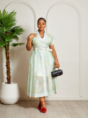 ZMAN MINT FLORAL PRINT COLLARED MILITARY STYLE SKATER DRESS