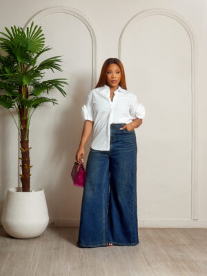 WHITE RUFFLE SLEEVE SHIRT