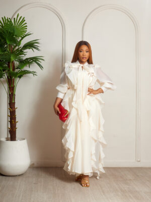 BEIGE GOLD BROOCH MULTIFRILL SHIRT DRESS