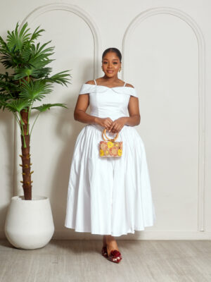 SASHES X HIDES IVORY COLD SHOULDER DOLL DRESS