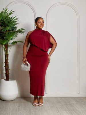 KINZI PLUM MONO BUBBLE SLEEVE MIDI DRESS