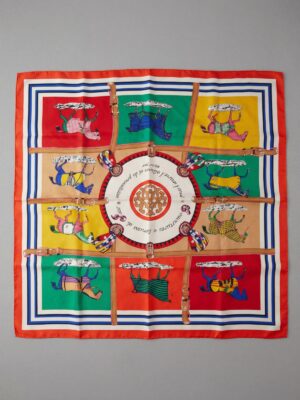 ORANGE BORDER MULTI HORSE COUVERTURES PRINT SCARF