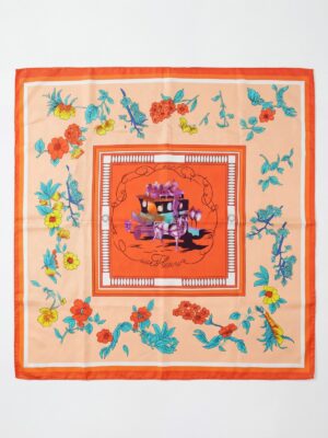 ORANGE X RED BORDER FLORAL PRINT SCARF