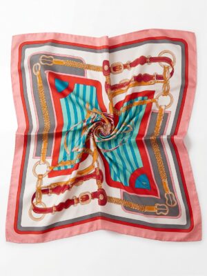 PINK RED GREY CHAIN MULTI CHAIN BUCKLE PRINT SCARF