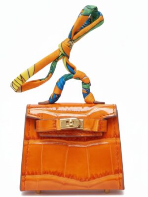 ORANGE PATENT CROC TWISTLOCK BAG CHARM