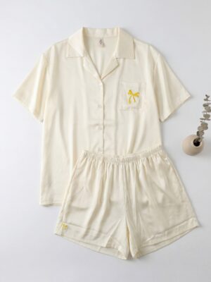 ANGELROUGE CREAM COLLARED SHORTS SET SLEEPWEAR