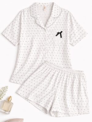 ANGELROUGE WHITE SPOTTY SHORTS SET SLEEP WEAR