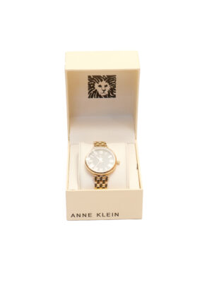 ANNE KLEIN GOLD BLACK FACE CHAIN STRAP WATCH