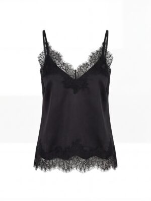 BLACK THIN STRAP CONTRAST CHANTILLY CAMI