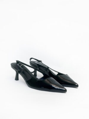 (2FOR45K) FIONI BLACK PATENT SLINGBACK MINI HEELS