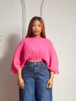 (2FOR30K)NEON PINK SUNRAY BATWING CROP TOP